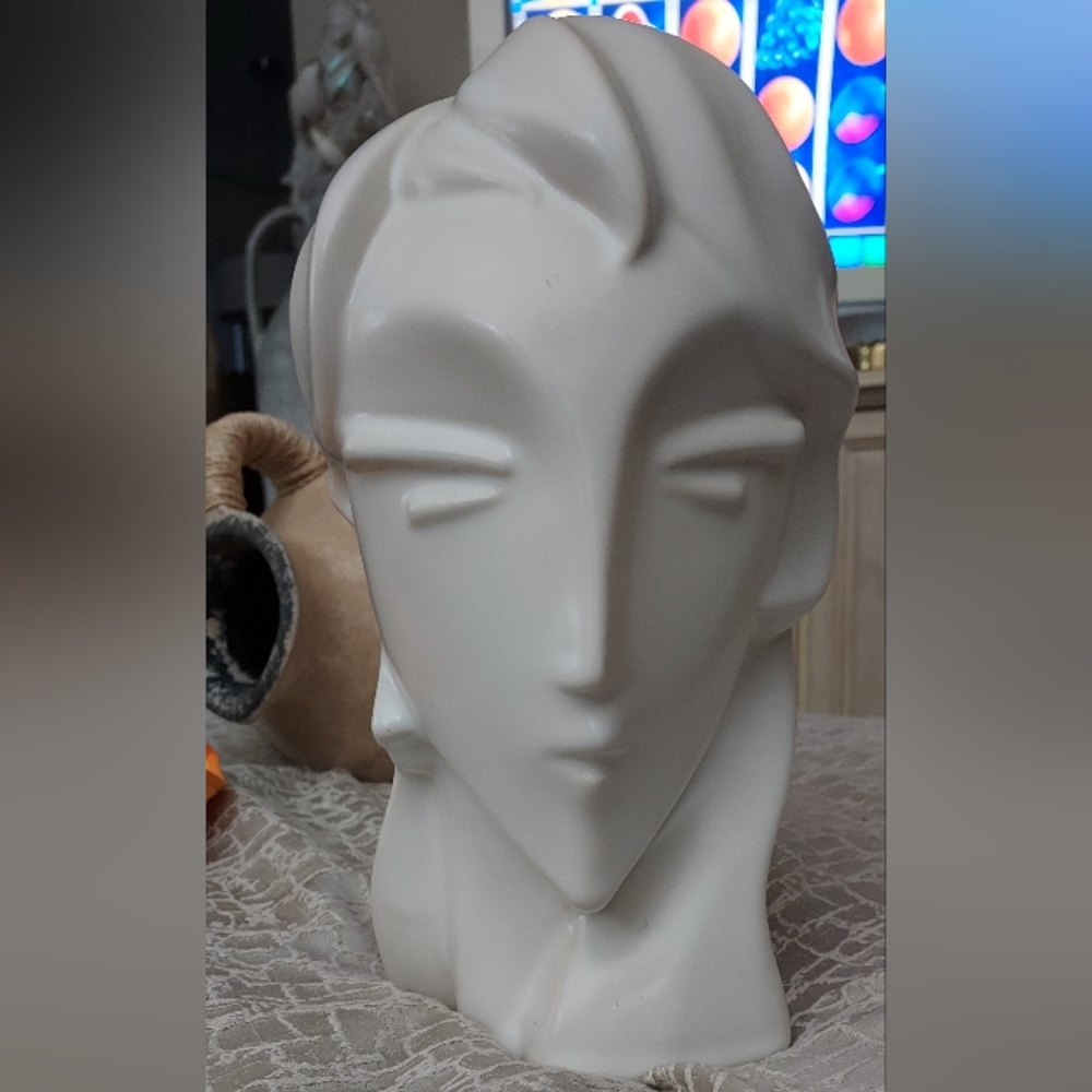 White Art Deco Face Sculpture